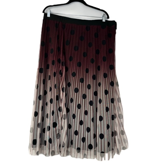 Edera Woman’s NWT 1x Burgundy Ombré Pleated Polka Dot Midi Skirt Casual Fun - Picture 3 of 8